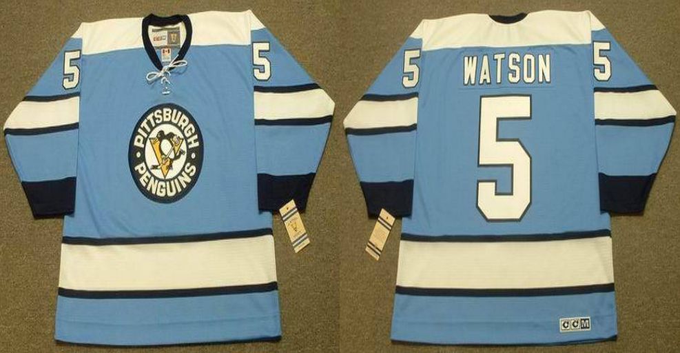 2019 Men Pittsburgh Penguins 5 Watson Light Blue CCM NHL jerseys